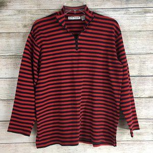 Chaus Sport Top 1/4 Zip Mock Neck Striped Pullover Long Sleeves